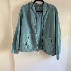 LLBean teal blue cotton “worn” look hoodie size XL